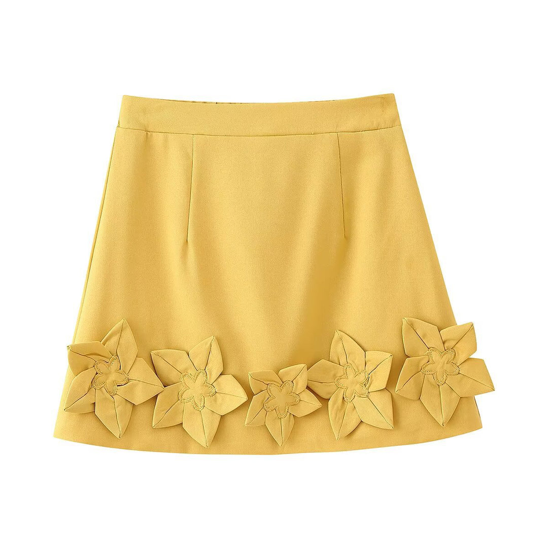 Damen Crop-Top und Röcken-Set mit floralen Applikationen R&B