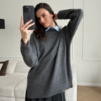 Damen Großer Strickpullover mit überschnittenen Schultern und Rippenbündchen R&B