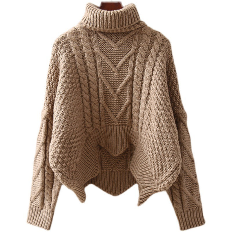 Damen Großer Pullover mit Hohem Kragen und Strickmuster R&B