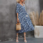 Damen Maxikleid mit grafischem Blumendesign und schwingendem Saum R&B