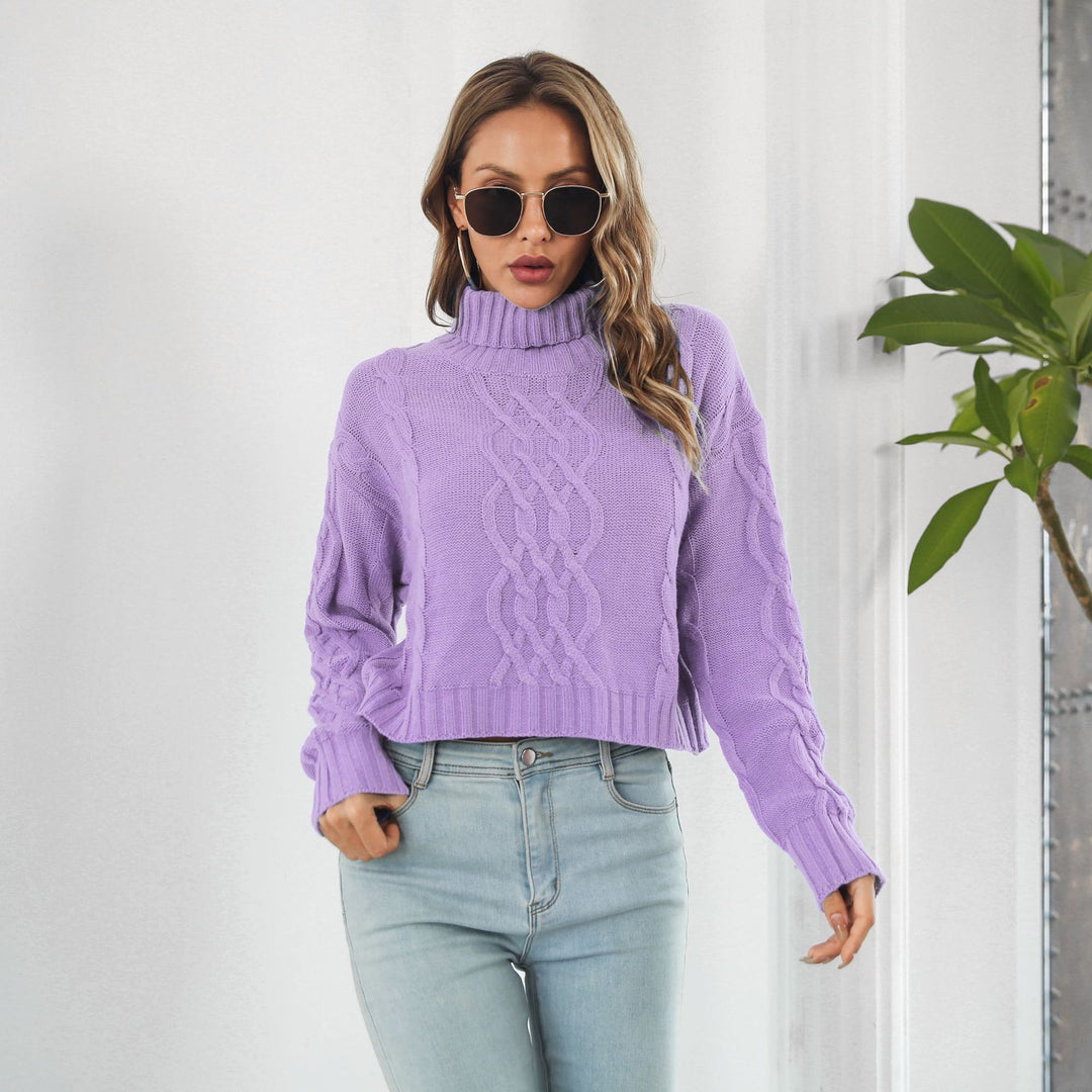 Damen Grobstrickpullover mit hohem Kragen und Zopfmuster R&B