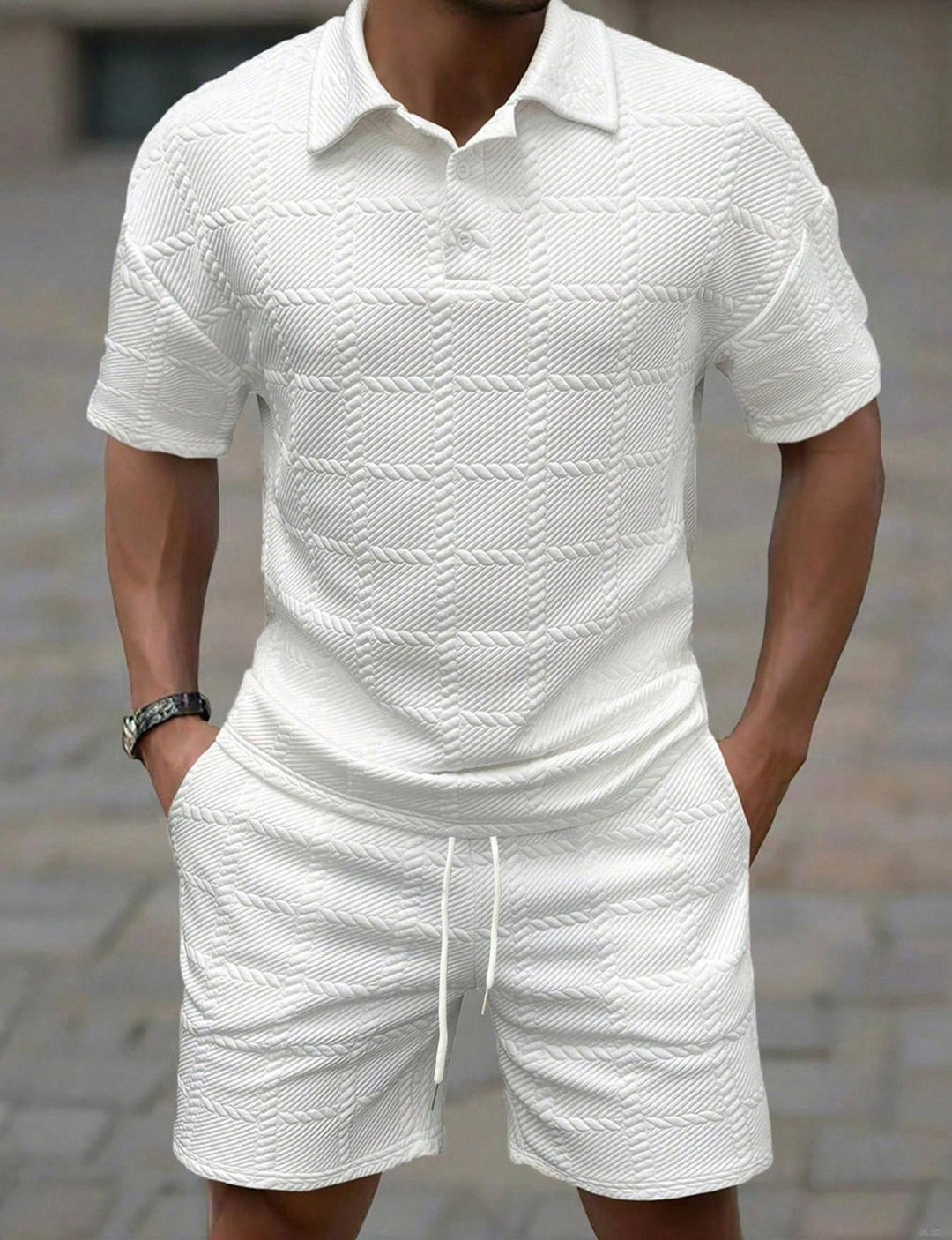 Herren Sportliches Kurzarm-Set mit strukturierter Oberfläche R&B