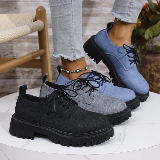 Damen Schnürschuhe mit robustem Profil und urbanem Denim-Look R&B