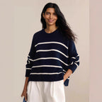 Damen gestrickter Pullover mit breitem Streifenmuster und lässigem Schnitt R&B