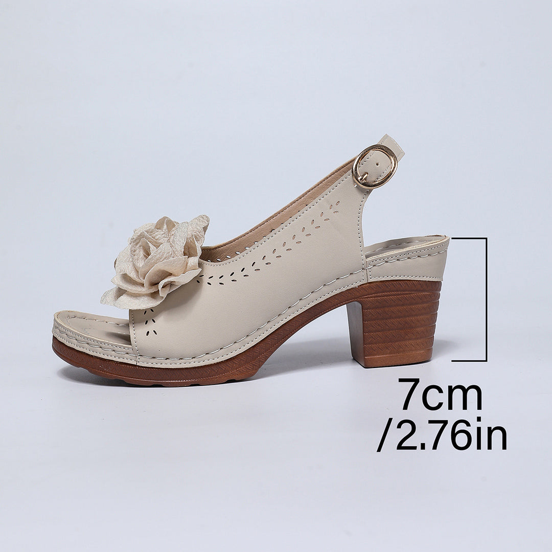 Damen Slingback-Sandalen mit floralem Dekor und modischem Blockabsatz R&B