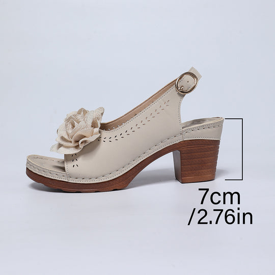 Damen Sling-Sandalen mit floralem Dekor und geschmackvollem Blockabsatz R&B