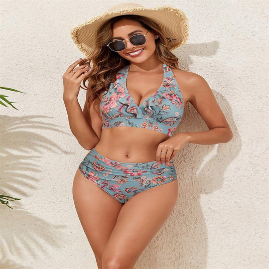 Damen Bikini-Set mit Volant-Top und hochgeschnittenem Slip R&B