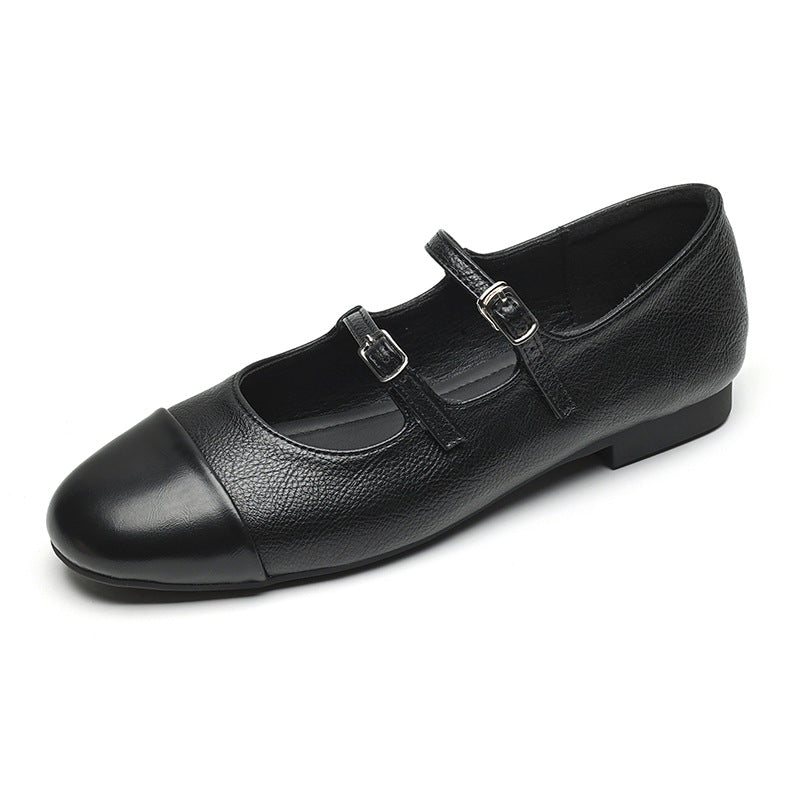 Damen Ballerinas mit doppeltem Riemen und metallic Obermaterial R&B