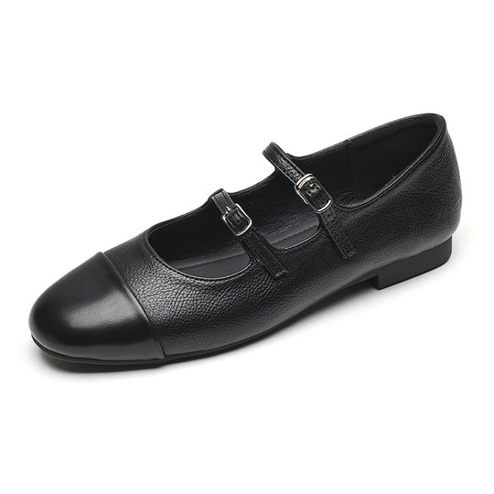 Damen Ballerinas mit doppeltem Riemen und metallic Obermaterial R&B