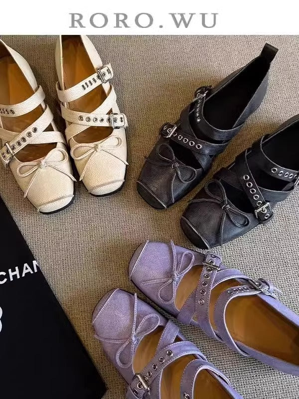 Damen Ballerina-Schuhe mit raffinierten Schnallen und elegantem Schleifendesign R&B