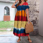 Damen Maxikleid mit modernem Farbverlauf und grafischem Muster R&B