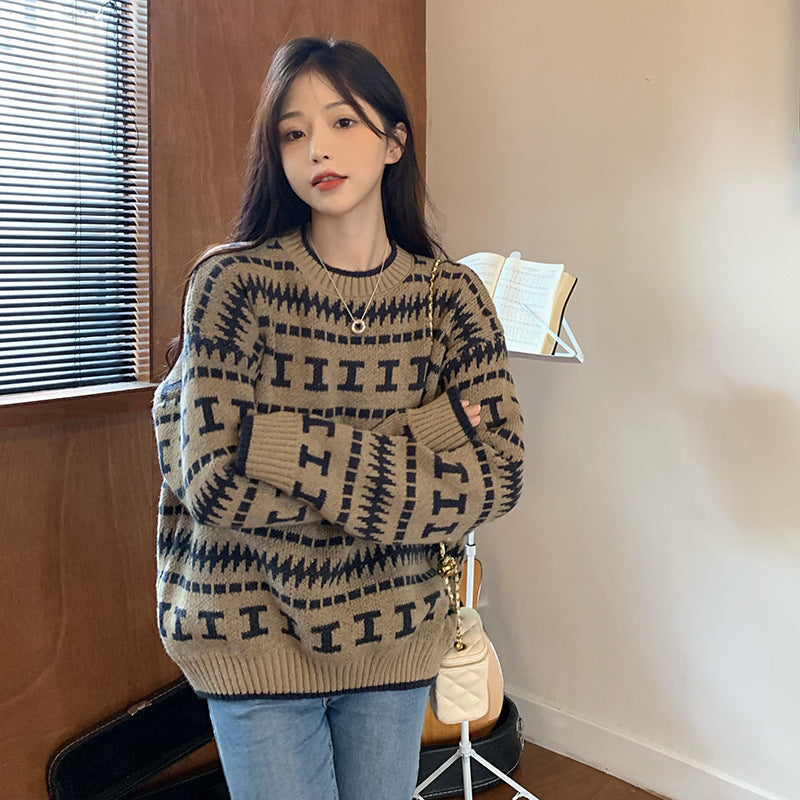 Damen Strickpullover mit modernem geometrischem Muster R&B
