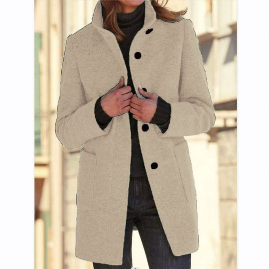 Damen elegante Wolljacke mit praktischen Taschen und Knopfverschluss R&B