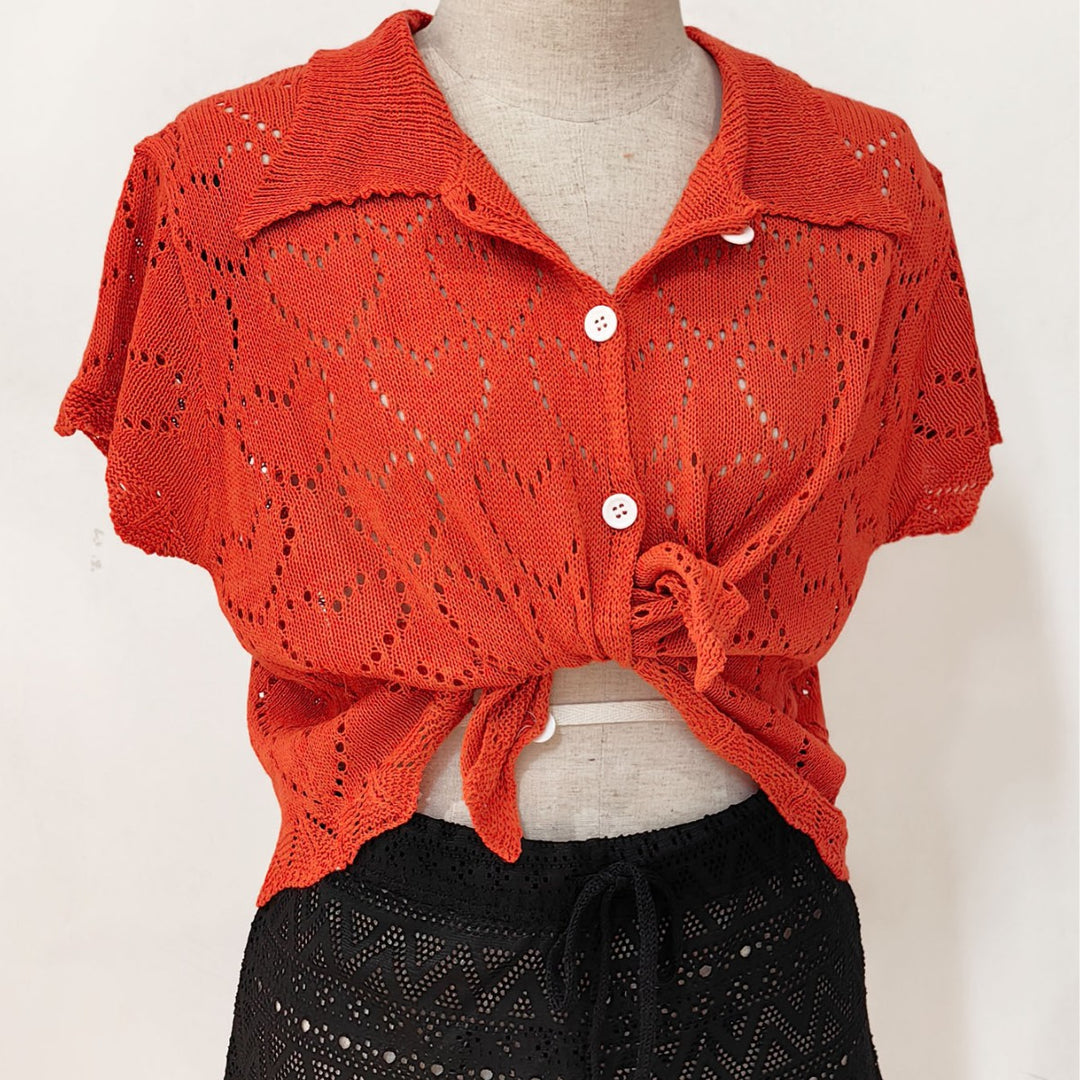 Damen luftiger Häkel-Cardigan mit modischem Lochmuster R&B