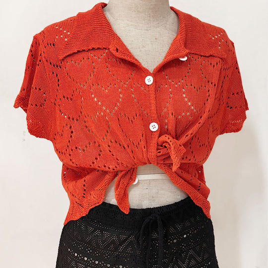 Damen luftiger Häkel-Cardigan mit modischem Lochmuster R&B