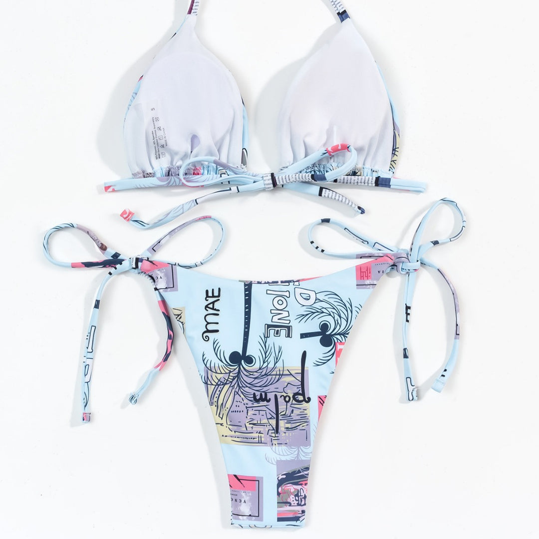 Damen verstellbarer Triangel-Bikini mit modischem Druck R&B