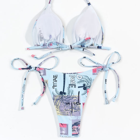 Damen verstellbarer Triangel-Bikini mit modischem Druck R&B