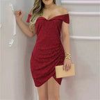 Damen schickes Wickelkleid mit Off-Shoulder Design und Raffungen R&B