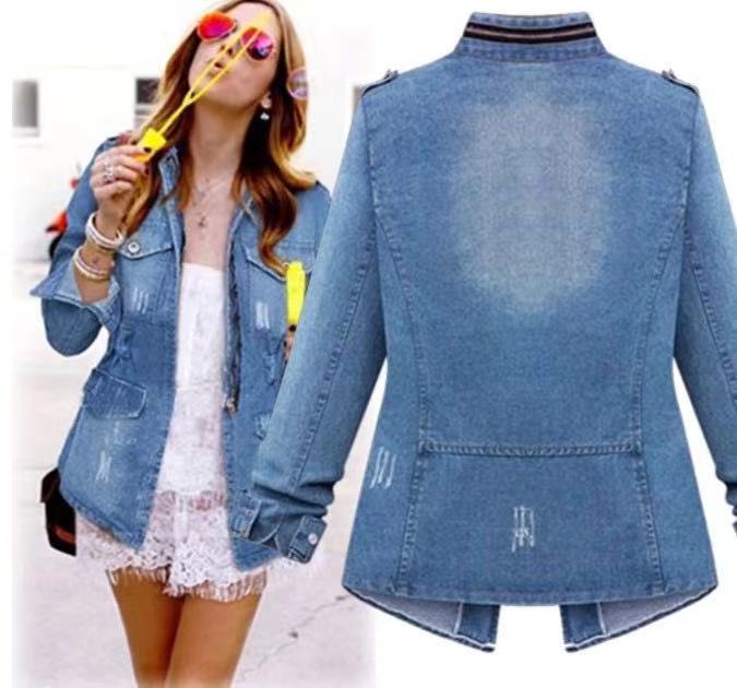 Damen Denim-Jacke mit praktischen aufgesetzten Taschen und Kordelzug R&B