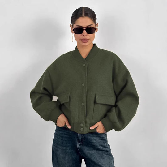 Damen Oversized Blazerjacke mit voluminösen Ärmeln und praktischen Taschen R&B