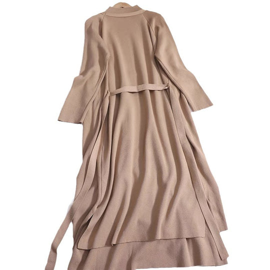 Damen eleganter Longmantel mit asymmetrischem Schnitt und hohem Kragen R&B
