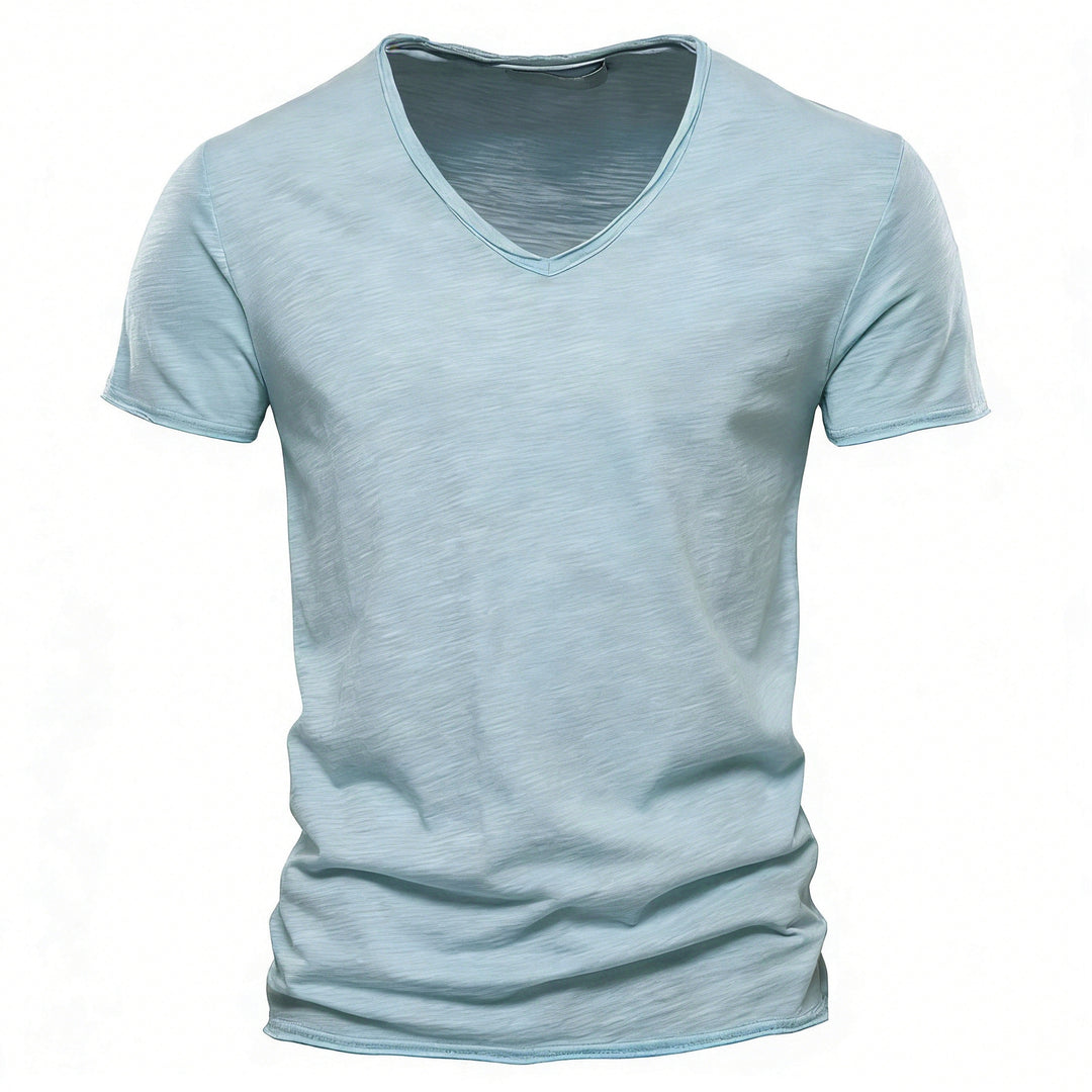 Herren nan leichtes Baumwolljersey Kurzarmshirt mit V-Ausschnitt und schmaler Passform R&B