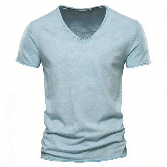 Herren nan leichtes Baumwolljersey Kurzarmshirt mit V-Ausschnitt und schmaler Passform R&B