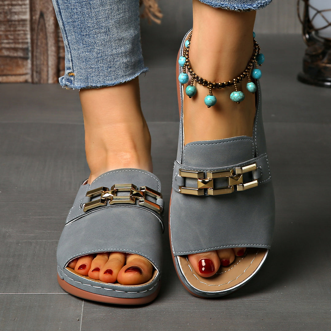 Damen offene Clogs mit dekorativem Metallakzent R&B