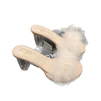 Damen elegante Mules mit transparentem Blockabsatz und feiner Fellverzierung R&B
