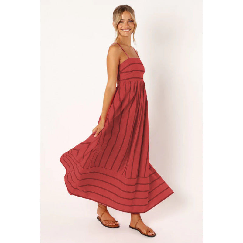 Damen Maxikleid mit feinen Streifen und elastischem Taillenbund R&B