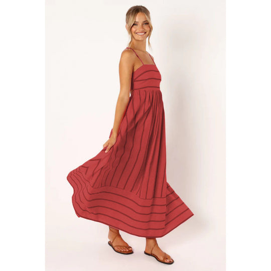 Damen Maxikleid mit feinen Streifen und elastischem Taillenbund R&B