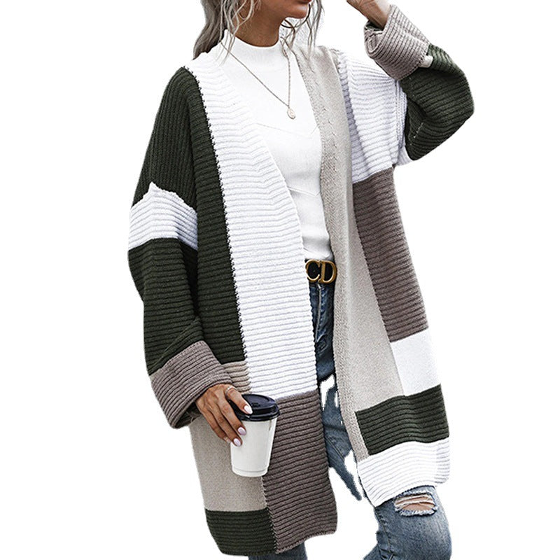 Damen lässige Strickjacke mit geometrischem Muster und offenen Ärmeln R&B