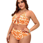 Damen High-Waist Bikini-Set mit floralem Knotendesign R&B