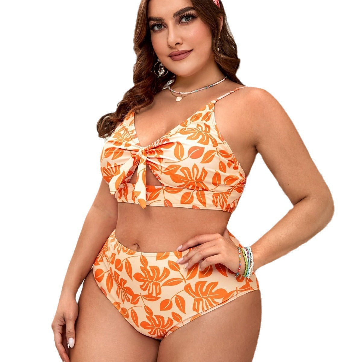 Damen High-Waist Bikini-Set mit floralem Knotendesign R&B