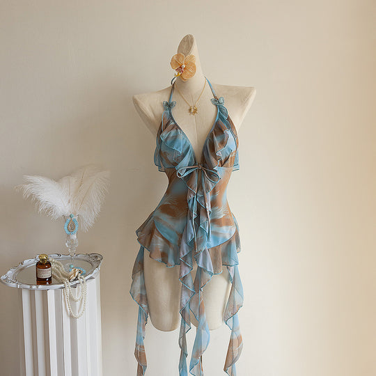 Damen Strandkleid mit transparenten Volants R&B