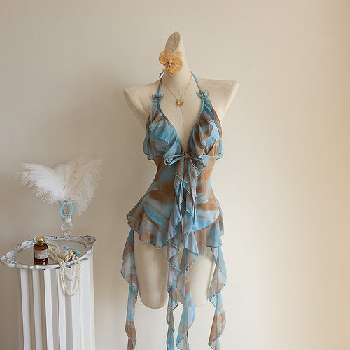 Damen Strandkleid mit transparenten Volants R&B