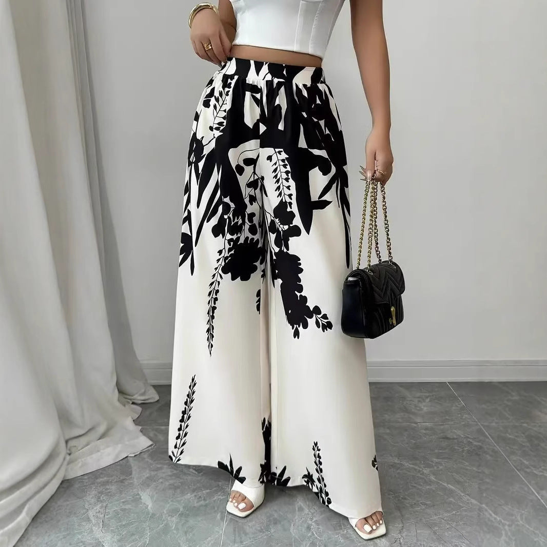 Damen weite Palazzo-Hose mit floralem Muster