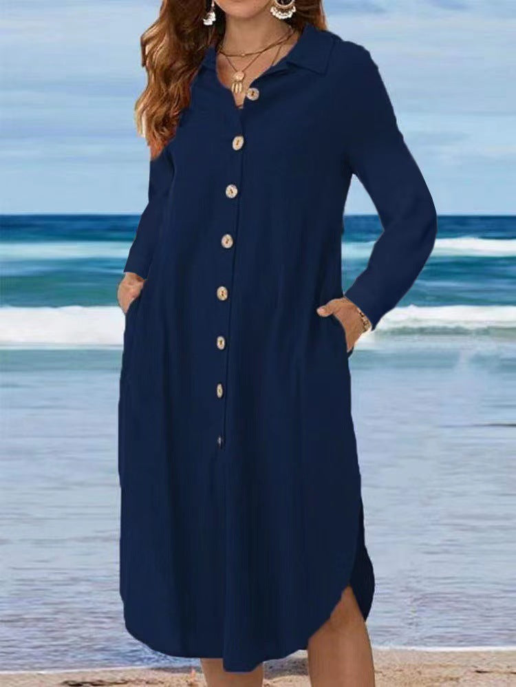 Damen Hemdblusenkleid mit Knopfdetail und schwingendem Saum R&B