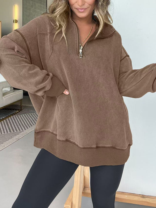 Damen Bequemer Pullover mit halbem Reißverschluss R&B