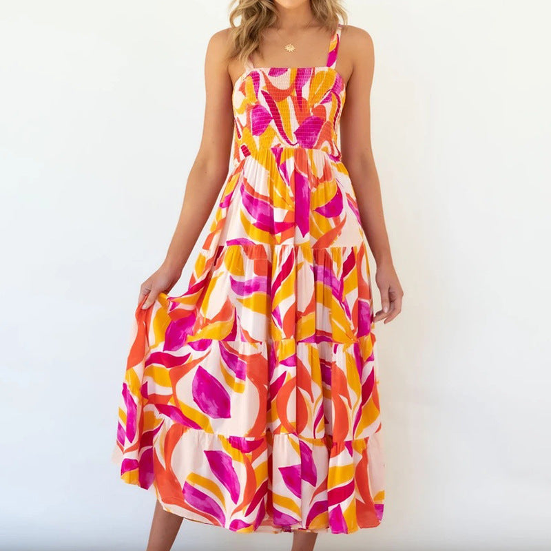 Damen Maxikleid mit voluminösem Rock und schulterfreien Trägern R&B