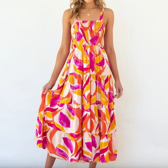 Damen Maxikleid mit voluminösem Rock und schulterfreien Trägern R&B
