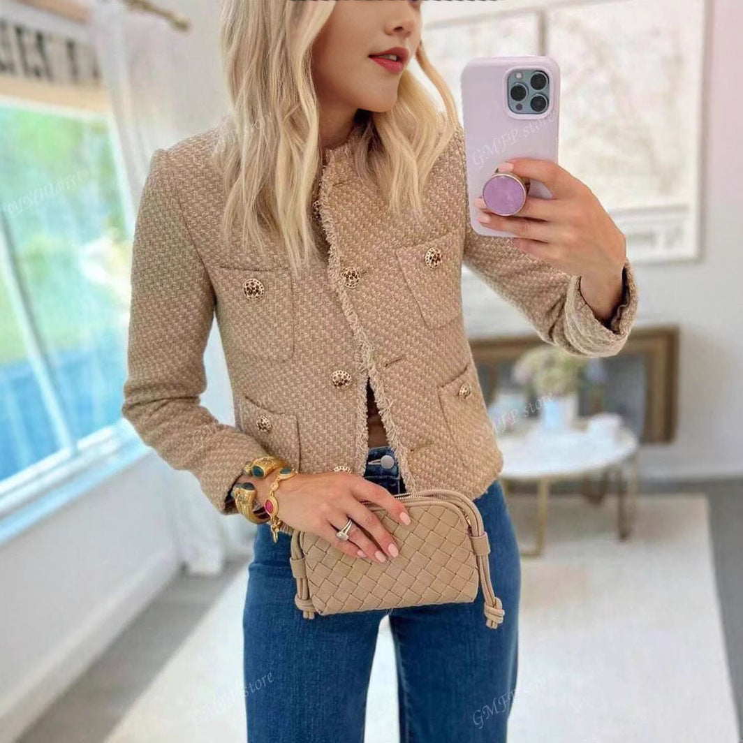 Damen elegante tweed Jacke mit strukturierten Details R&B