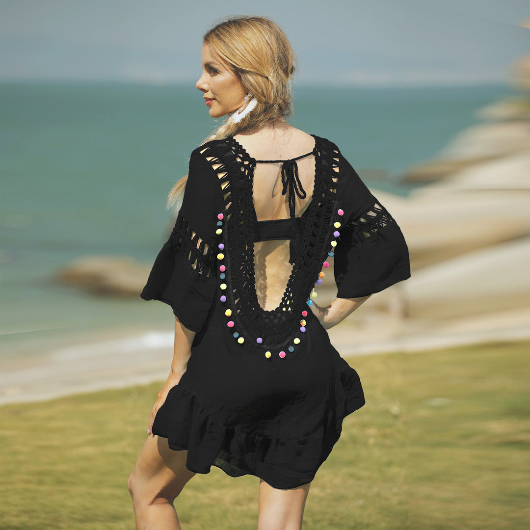 Damen Freizeitkleid mit raffinierten Lochmustern und voluminösen Ärmeln R&B