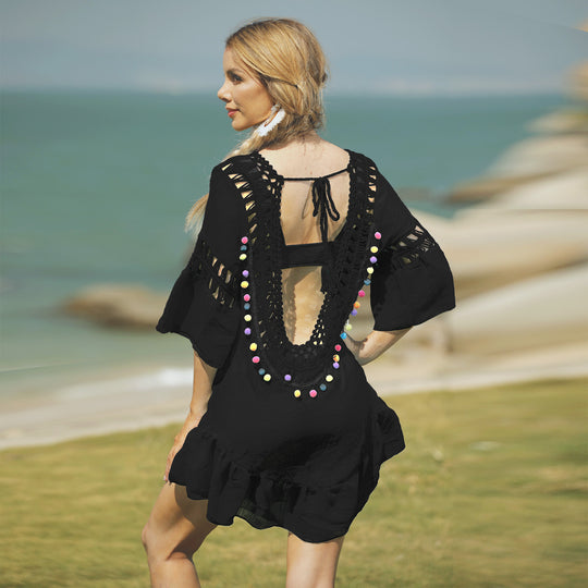 Damen Freizeitkleid mit raffinierten Lochmustern und voluminösen Ärmeln R&B