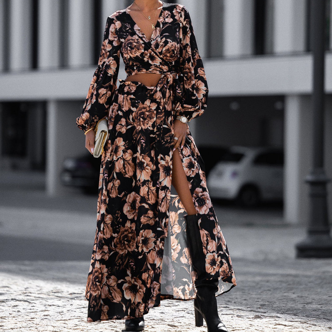 Damen Maxikleid mit Wickeldesign und elegantem floralem Print R&B