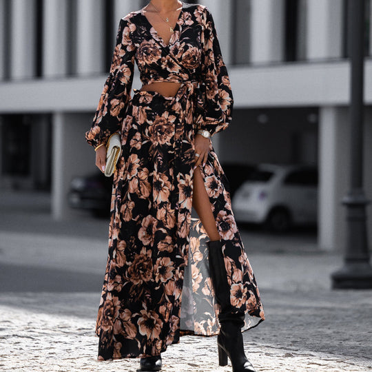 Damen Maxikleid mit Wickeldesign und elegantem floralem Print R&B
