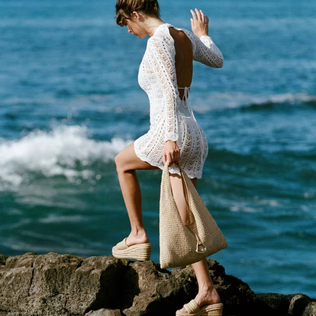 Damen eleganter, transparenter Häkel-Strandüberwurf R&B