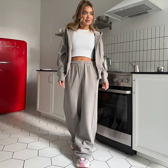 Damen lässiges Sweatset mit cropped Oberteil und weiter Hose R&B