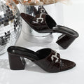 Damen Glamouröse Mules mit verzierter Riemen und Blockabsatz R&B