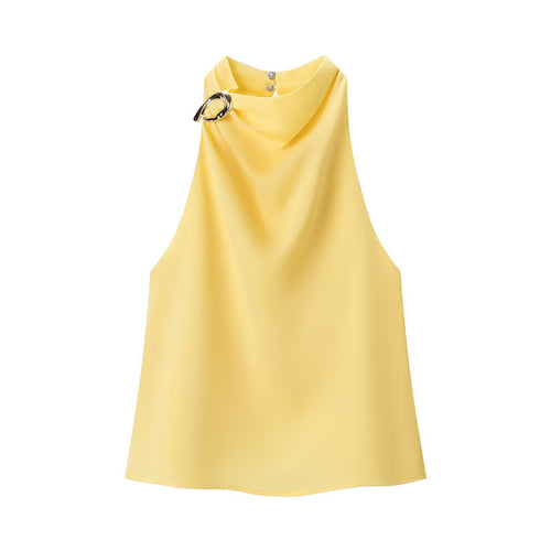 Damen Seidenbluse mit asymmetrischem Kragen und dekorativem Ring R&B